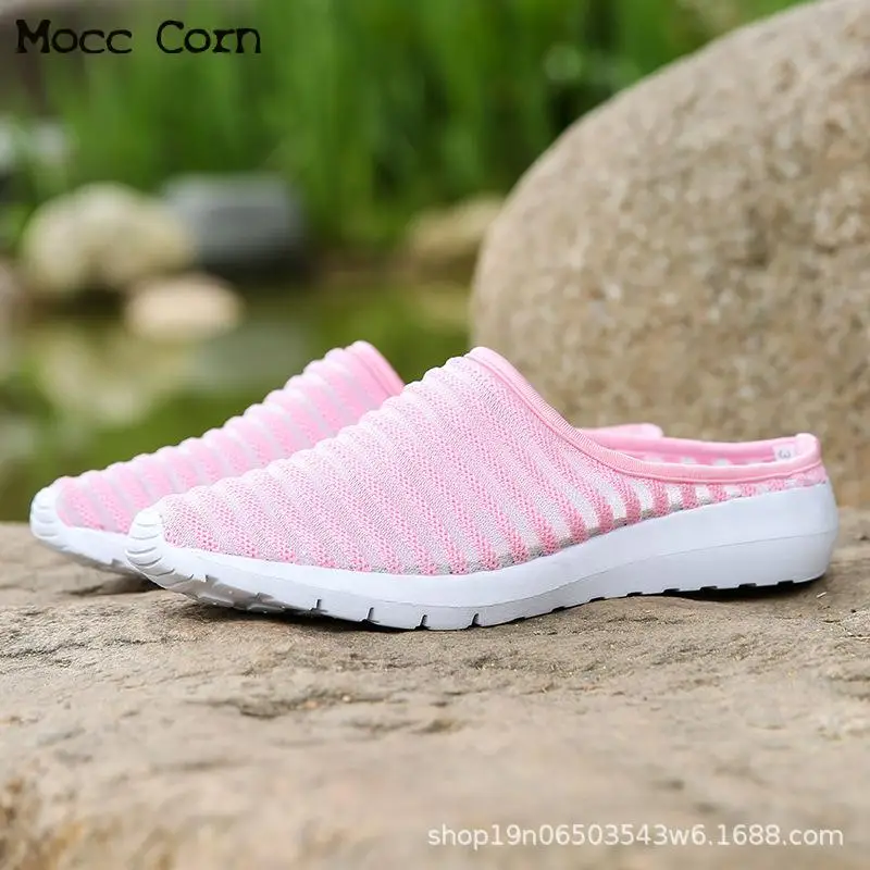 

Breathable Mesh Slippers Women Indoor Outdoor Hollow-out Round Toe Flat Flip Flops Summer Shoes Loafers Comfortable Half Slipper