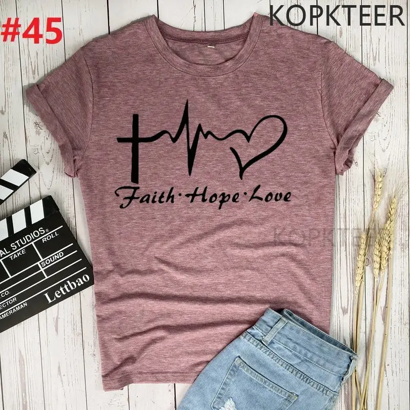 

Faith Hope Love Heartbeat Summer T-shirts Fashion Women Streetwear Casual O-Neck Short Sleeve Tops Korean Style T-shirts Female
