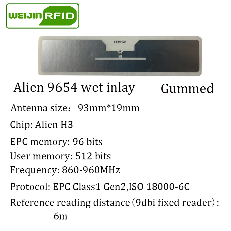 Rfid метка UHF наклейка Alien 9654 влажная инкрустация 915mhz868mhz 860 960MHZ Higgs3 EPC 6C 50 шт.