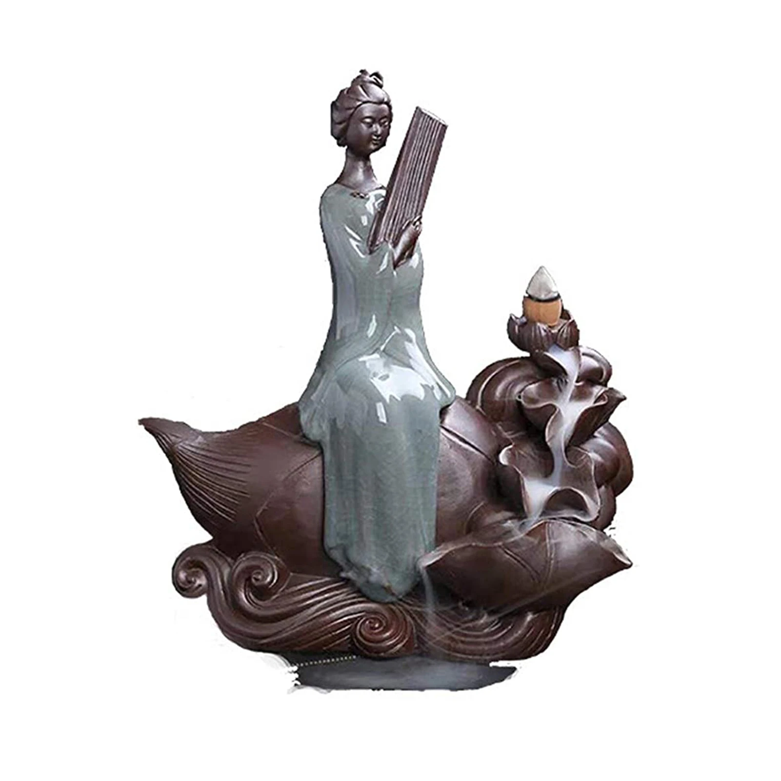 

Backflow Incense Burner Lady Piano Chess Calligraphy and Painting Ceramic Incense Ornaments for Home Office LBE