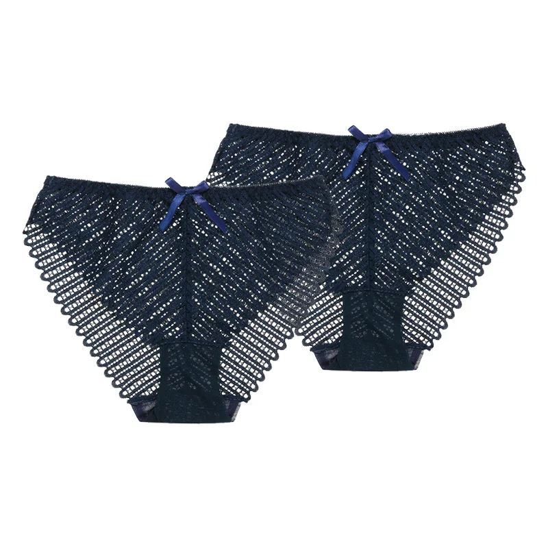 BULE( 2PCS) Perfering 2 шт. трусики нижнее белье сексуальные кружевные трусики женские открытые удобные Дамское белье Низкая посадка интимный белый черный - Цвет: BULE( 2PCS)