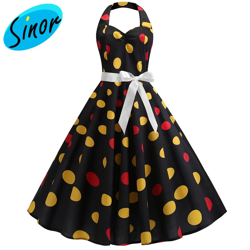 

Сексуальное платье в горошек без рукавов с принтом в стиле ретро; Платье для банкета; A39