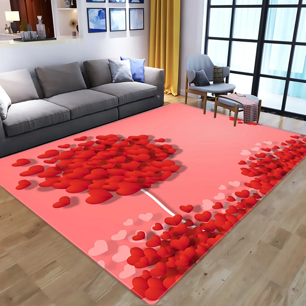 

Rectangular Polyester Crystal velvet printing Heart for Valentine's Day Bedroom Living Room Camping Anti-Slip Carpet Rugs Mat