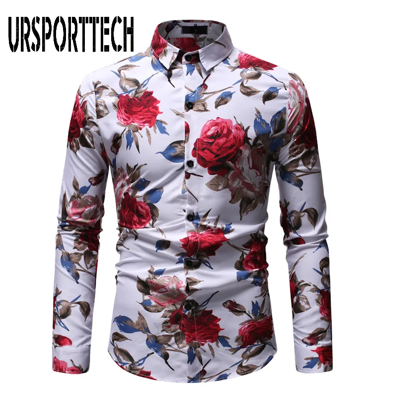 

The Roses Shirt Men Plus Size 3XL 2019 New Fashion Floral Print Slim Fit Shirts Men's Long Sleeve Casual Dress Shirts 23 Colors