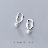 modian gold color irregular geometry pearl stud earring for women gift genuine 925 sterling silver simple ear pin fine jewelry
