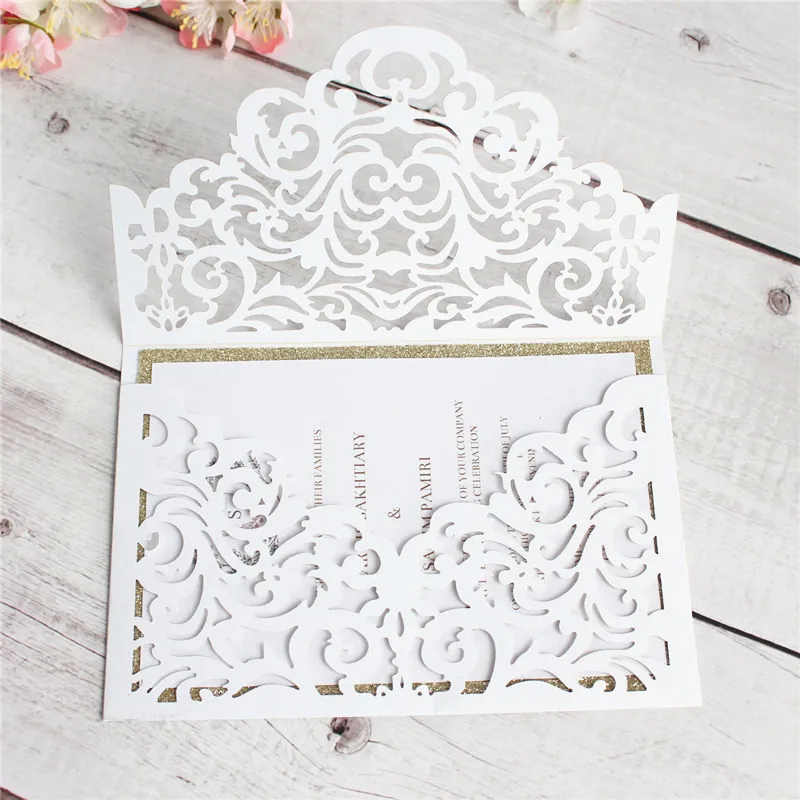 Винтажные приглашения свадебные белые розовые ажурные лазерные открытки