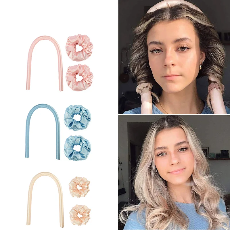 

Heatless Hair Curlers For Long Hair To Sleep In Overnight No Heat Silk Curls Headband Ribbon and Flexi Rods for Natural Hair