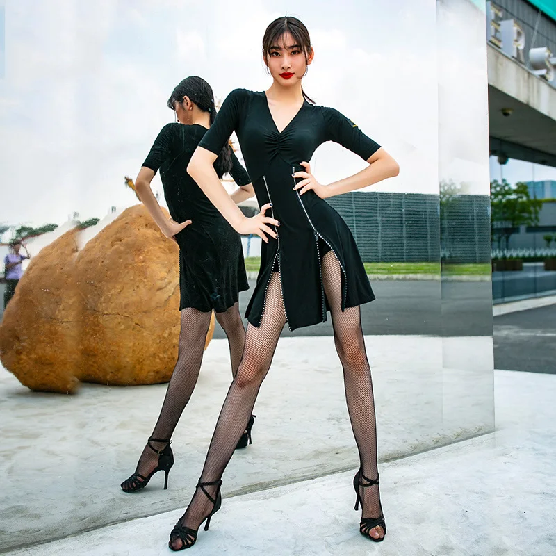 Сексуальное платье для латинских танцев черное танго сальсы ча самбы румбы