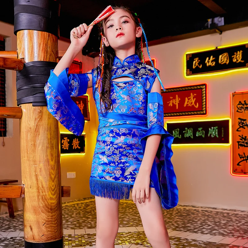 

2020 Multi Colors Girls Hiphop Costumes Jazz Performance Clothing Chinese Style Print Celebrate Party Outfit Ballroom Dress