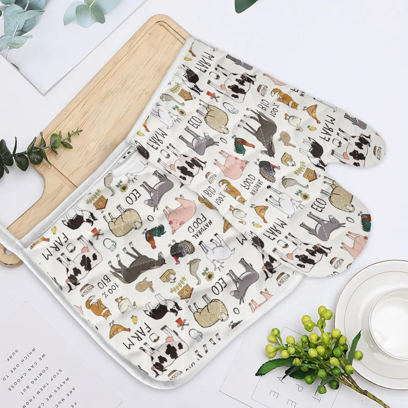 Варежки для духовки с буквами из козы курицы утки перчатки выпечки антибликовые