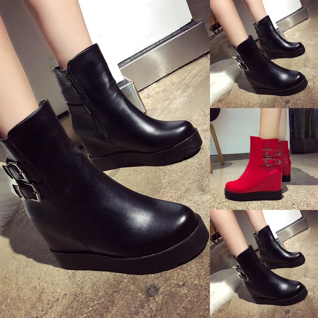 Женская обувь на высоком каблуке увеличивающая рост Женские однотонные зимние