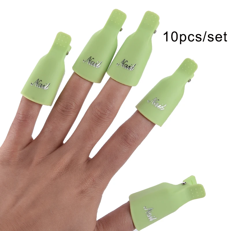 green 10pcs OYAKOM 5 шт. средство для снятия лака для ногтей Прочный пластик дизайн ногтей Замачивание колпачок зажим средство для снятия УФ гель-лака обертывание инструмент для дизайна ногтей советы - Цвет: green 10pcs