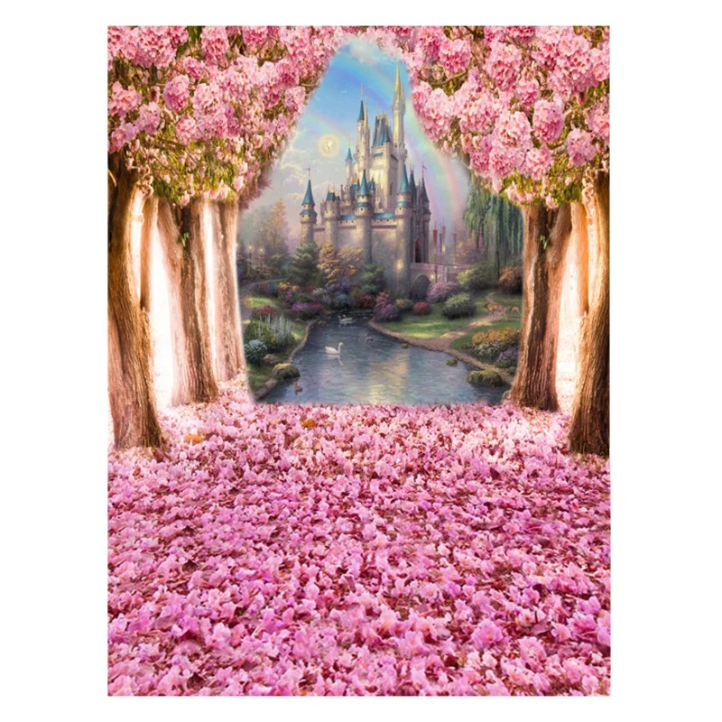 

7X5Ft фон для фотосъемки с изображением Fantasy Castle» тема Розовый вишня в цвету фотостудия фоновая ткань для вечерние фото