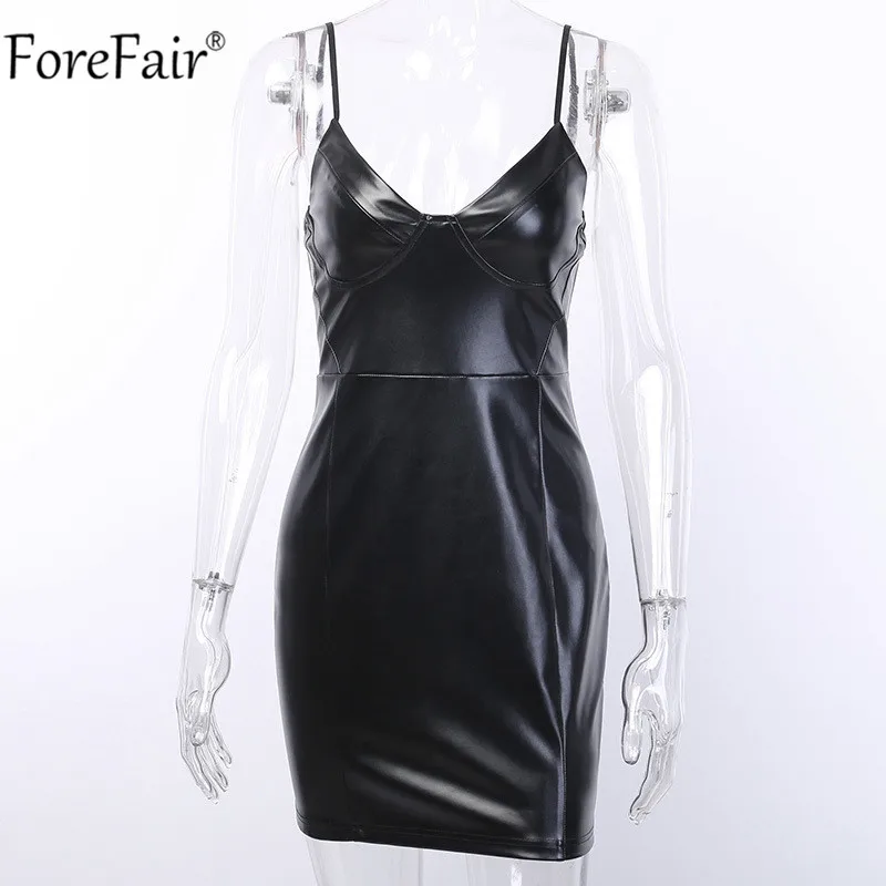 Платье Forefair из искусственной кожи с V образным вырезом черное пикантное летнее