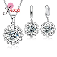 8 colors summer sale fine 925 sterling silver jewelry gift set for women girl flower dasiy pendant necklace hoop earrings bijou