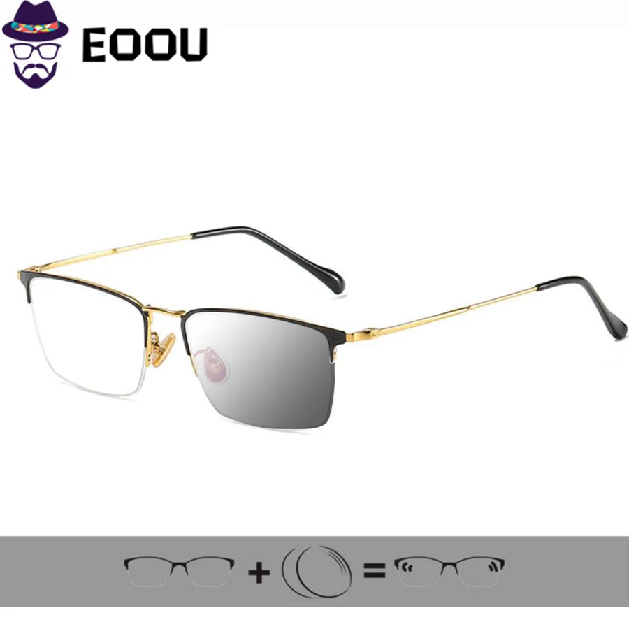 Титановый дизайн полуоправа мужские очки Oculos Gafas фотохромные по рецепту в сборе