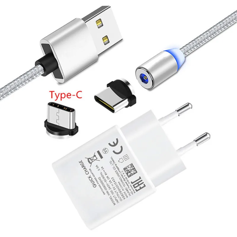 EU charger and cable Магнитный usb-кабель type-C для samsung galaxy S9 S10 A40 A60 на huawei P20 lite P30 Pro Honor 9X быстрое зарядное устройство для телефона - Тип штекера: EU charger and cable