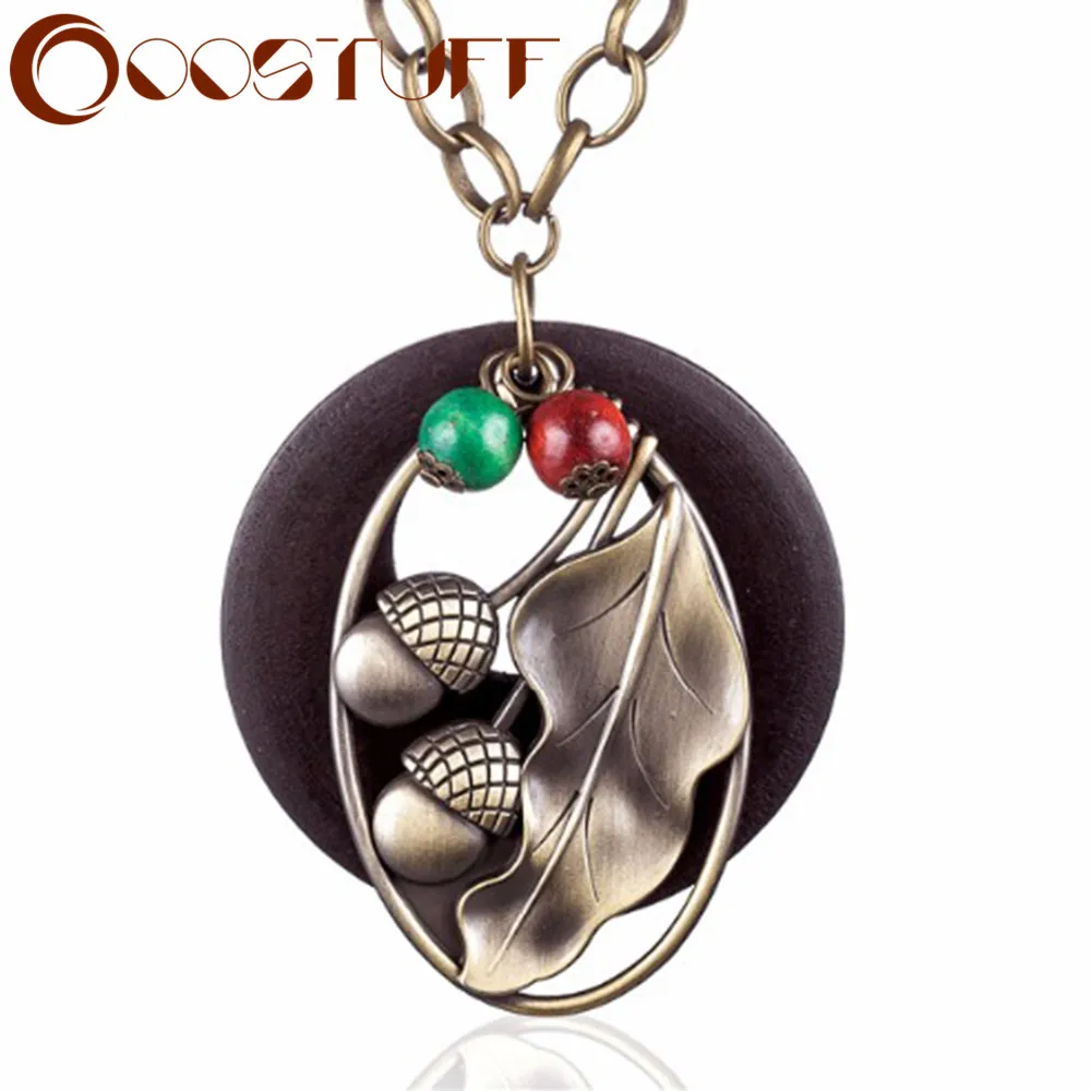 

Statement necklaces & pendants Vintage Wood Jewelry Plant Leaf Pendant Long Chain Necklace Women Christmas Gift collares mujer