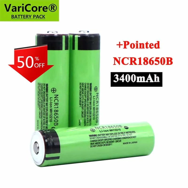 

New Original 18650 3.7 v 3400 mah Lithium Rechargeable Battery NCR18650B with Pointed(No PCB) For flashlight batteries