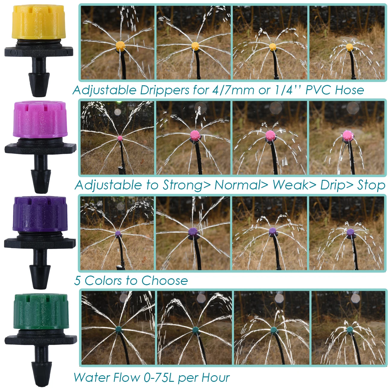 

30-1000PCS 4/7mm Garden Irrigation Nozzle Adjustable Dripper Sprinkler Emitter Micro Drip Balcony Yard Greenhouse Watering Spray