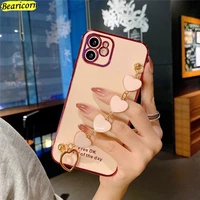 luxury plating phone case for samsung galaxy s9 s10e s20 fe s21 ultra plus pearl chain bracelet wrist strap soft cover