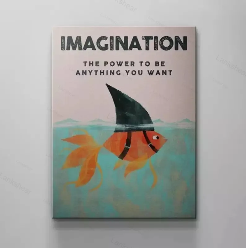 

Prints Posters Home Cartoon Goldfish Shark Decor Canvas Cute Painting Wall Artwork Gift Modern Bedroom Cuadros Modular Pictures