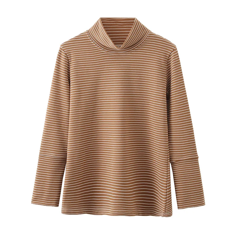 Пуловер женский в полоску с воротником-хомутом на зиму | Женская одежда