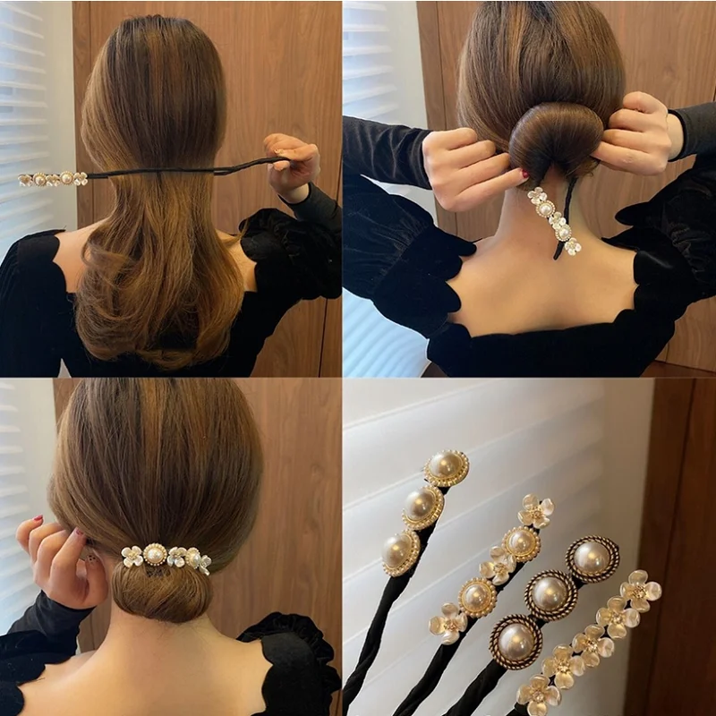 

Korean Version Of The Internet Celebrity New Round Head Wrought Iron Cute Retro Elegant Iazy Pearl Petal Woven Hair Female