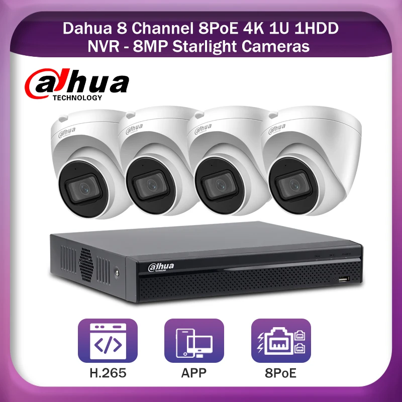 

Dahua 8MP 8CH 4CH POE Home Security Camera System IPC-HDW2831T-AS-S2 NVR2108HS-8P-4KS2 HDD Audio 24-7 Recording Outdoor Security
