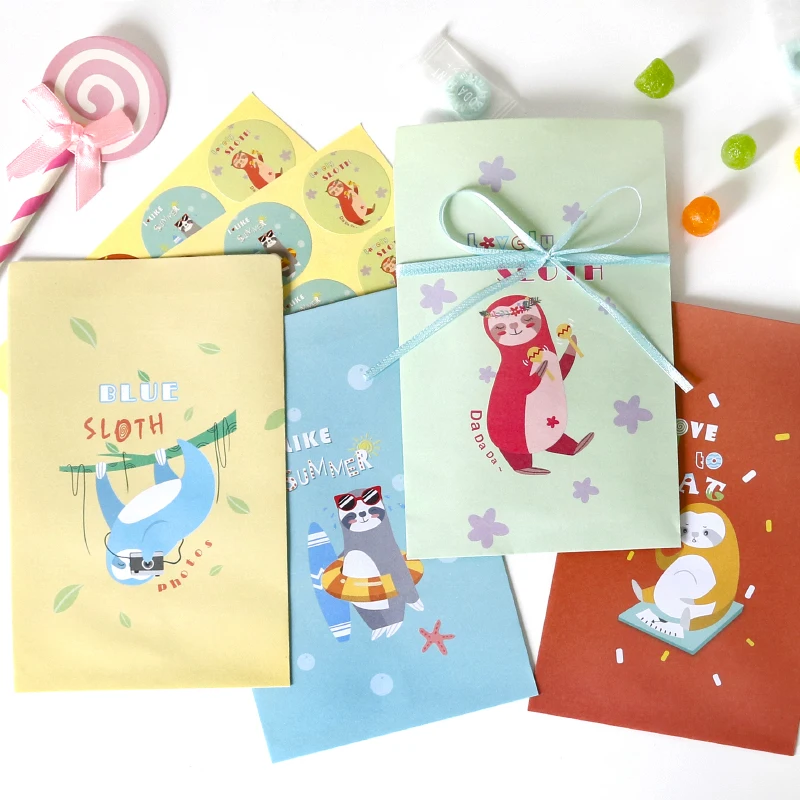 

12 комплектов в партии милые танцевальные Ленивец футболка с изображением персонажей видеоигр мини бумажный конверт для дня рождения вечер...