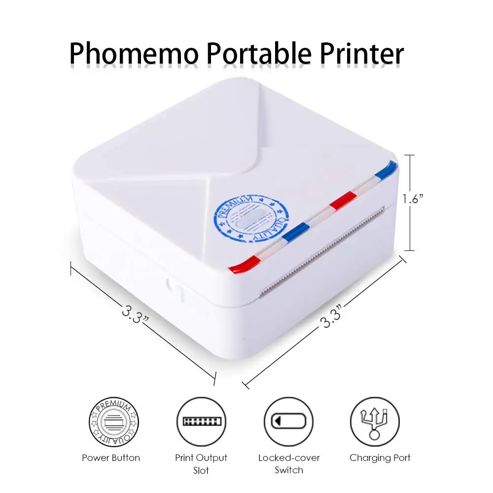 Мини Bluetooth карманный принтер Phomemo M02S термопринтер 300 точек/дюйм совместимый с iOS и