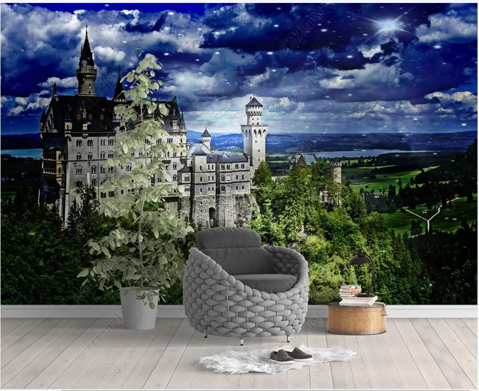 

Custom photo 3d wallpaper European-style moonlight castle building living room home decor 3d wall murals wallpaper for walls 3 d