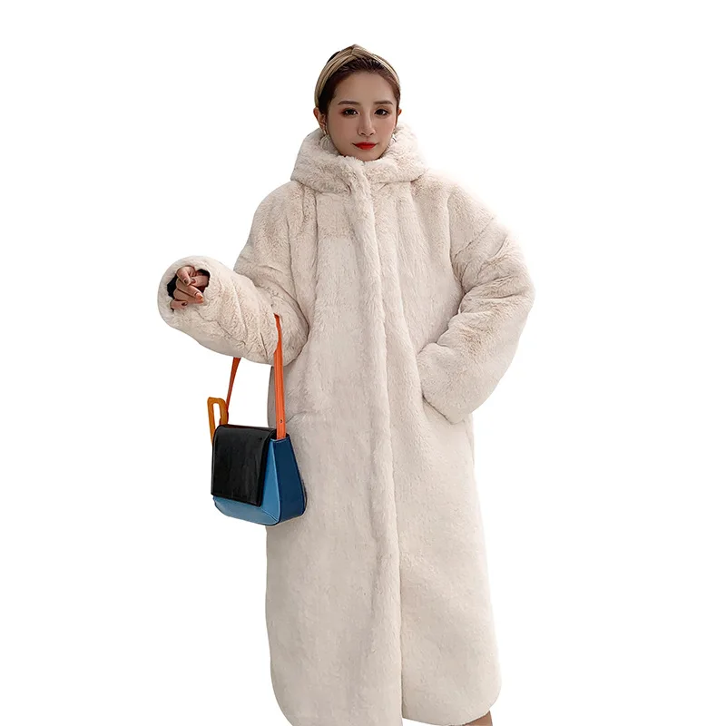 Womens Long Winter Jackets Thickened Hooded Loose Knee-high Plush Faux Fur Hood Teddy Female Coat Jacket Parka Women Outerwear | Женская