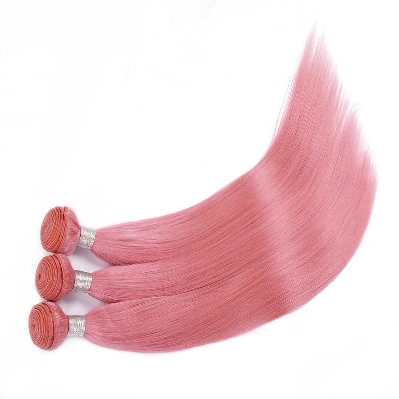 Предварительно окрашенные розовые прямые волосы пряди с закрытием бразильские