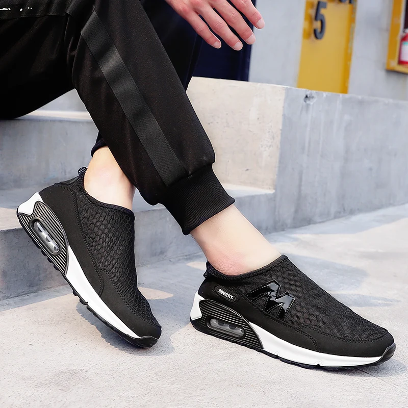 

2020 Spring Summer Mens Air Cushion Running Shoes Breathable Mesh Man Lazy Single Flats Male Outdoor Walking Driving Footwear