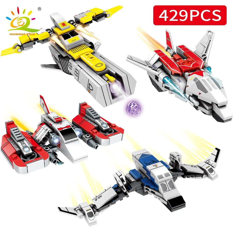 HUIQIBAO игрушки 429 шт 4in2 Ultraman боец строительный блок для детей мальчиков самолет Ginga