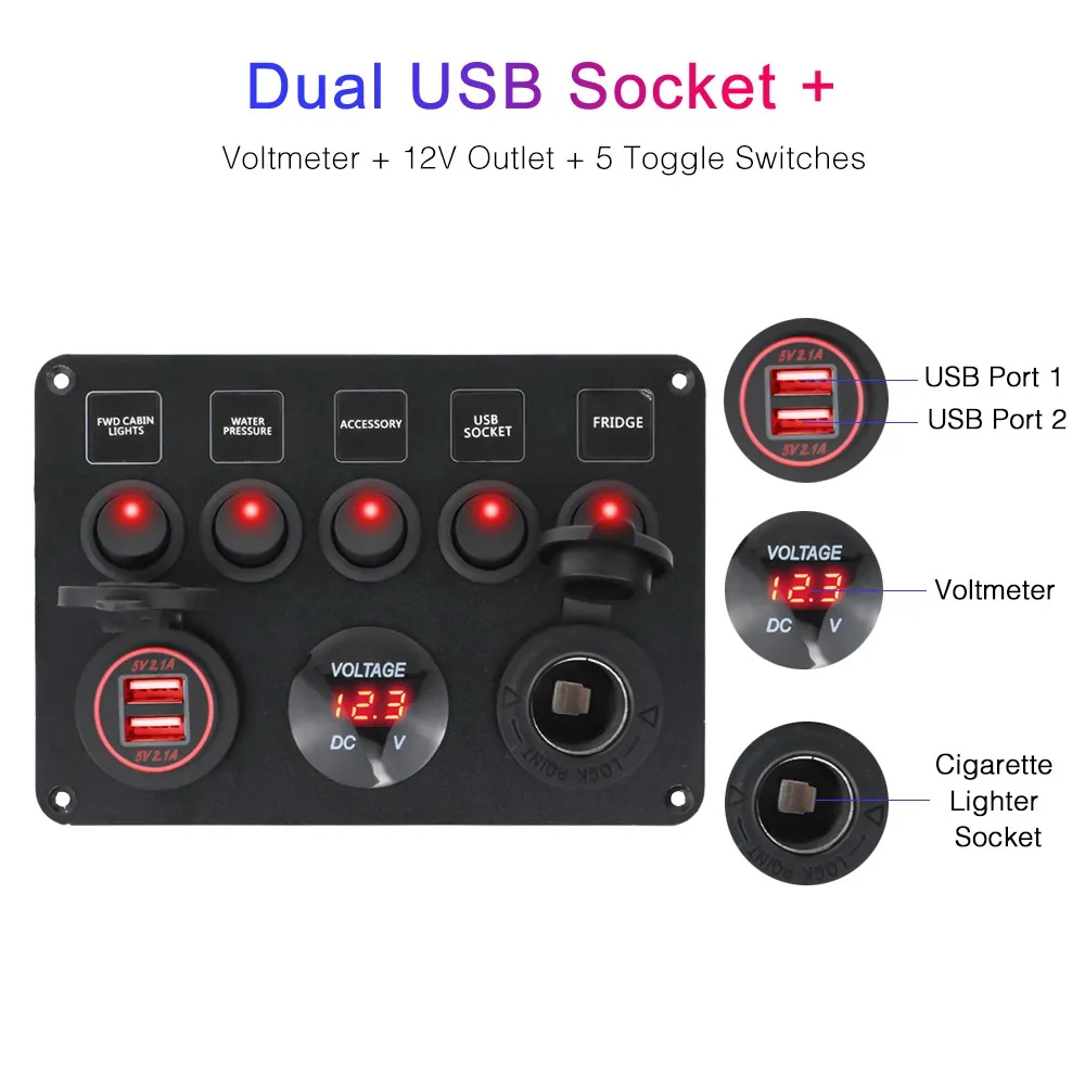 Панель переключателя RV Car Motorboat модифицированный 5-значный переключатель USB