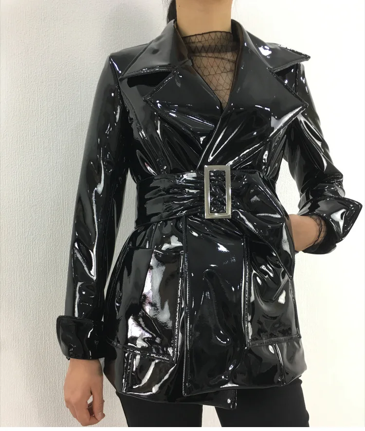 patent fabric normal Модный бренд, блестящие лакированные кожаные куртки, куртка из искусственной кожи, женская уличная стильная тонкая Длинная кожаная куртка wq1161, Прямая поставка - Цвет: patent fabric normal
