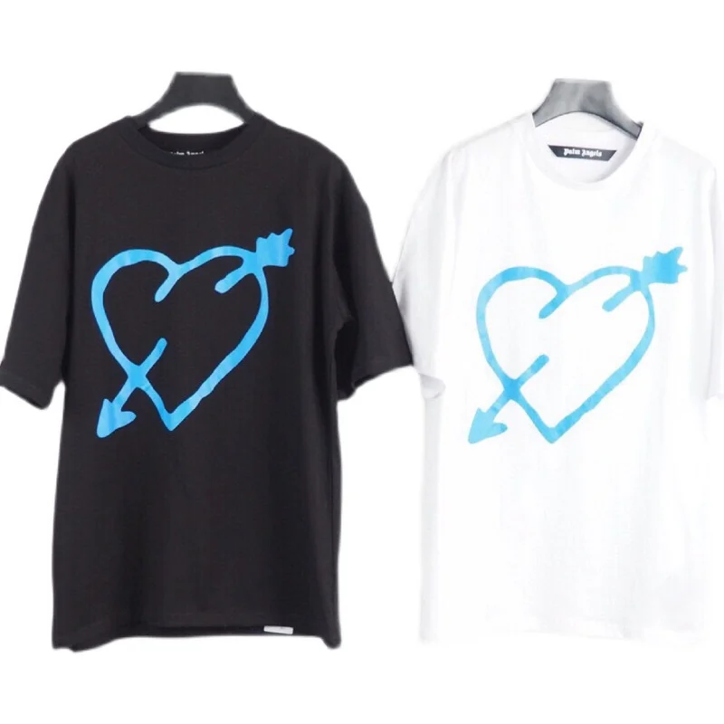 

Palm Angels Love Blue Arrow Print Men's and Women's Short Sleeve Casual Loose T Pure Cotton Short Sleeve