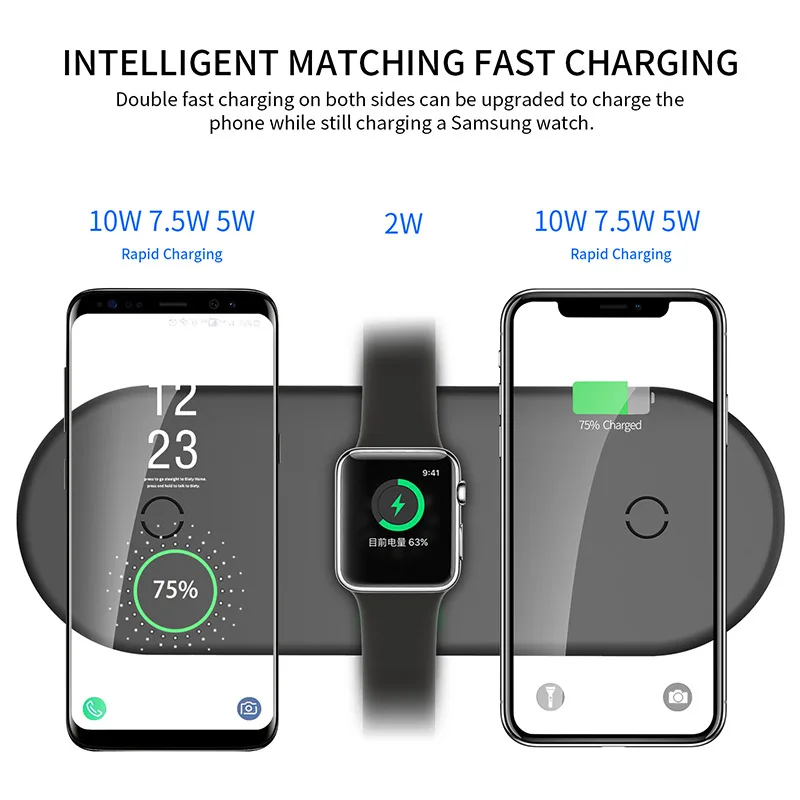 3 в 1 беспроводная зарядная подставка для Apple Watch Airpods iPhone 10 Вт Быстрая зарядка