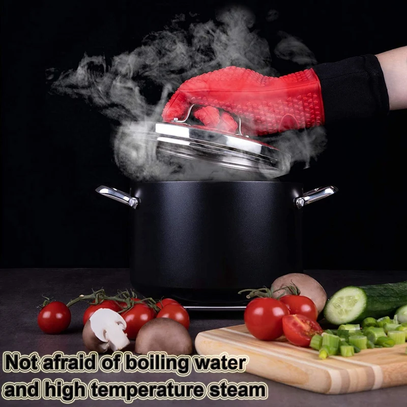 

1 Pair Silicone Cooking Gloves(with 2 Pcs Pastry Brush),BBQ Grilling Smoker Gloves,Oven Mitts with Cotton Lining