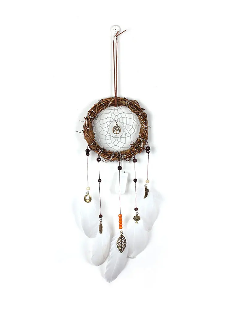 Светильник Ловец снов в стиле ретро из ротанга Круглый настенный теплый