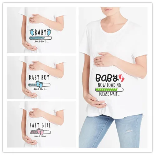

baby loading 2022 Summer Tees Women T-shirts Slim Maternity Funny Letter Tops O-Neck Pregnancy T Shirts for Pregnant Women