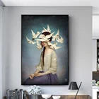 Птица мира, объемная девушка, холст, фотообои, художественные плакаты, принты, скандинавские картины для девушек, декор для гостиной