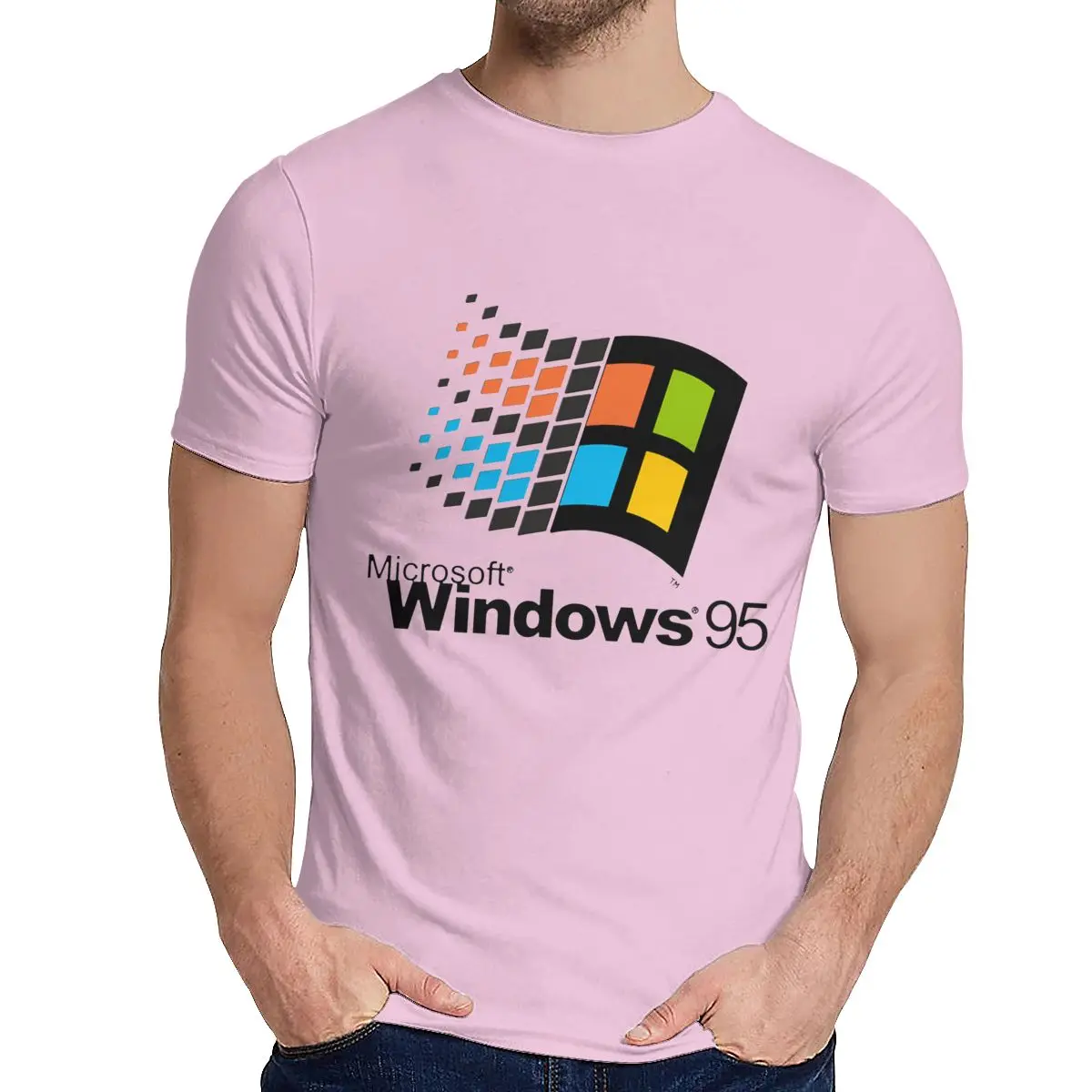 Винтаж Windows 95 Vaporwave футболка для мужчин лето прохладный человек хлопок короткий рукав круглый воротник - Цвет: Розовый