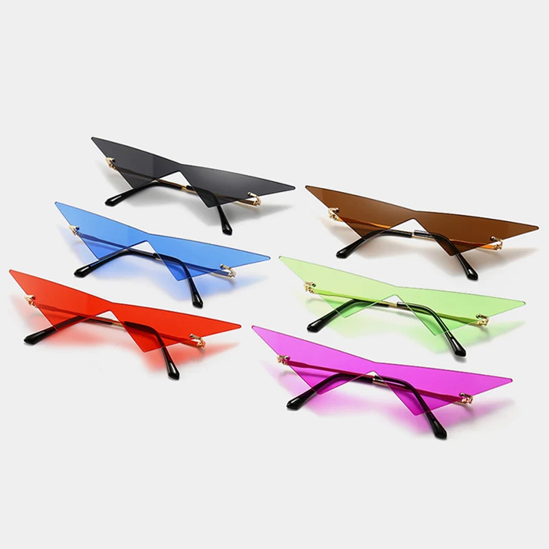 

Oversized Triangle One Piece Women Sunglasses Vintage Rimless Clear Ocean Lens Eyewear Fashion Men Cat Eye Sun Glasses