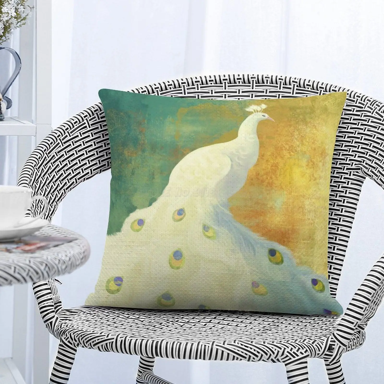 Чехол с павлиньими пайетками и белой подушкой чехол для дивана декоративный