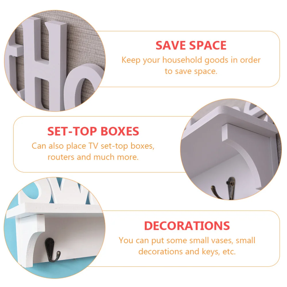 

1pc Home Wall-mounted Storage Rack with Hook for Home Office (White)