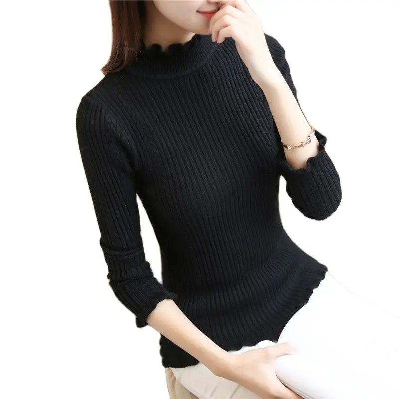 Женский свитер с воротником в виде листьев лотоса облегающий пуловер рукавами