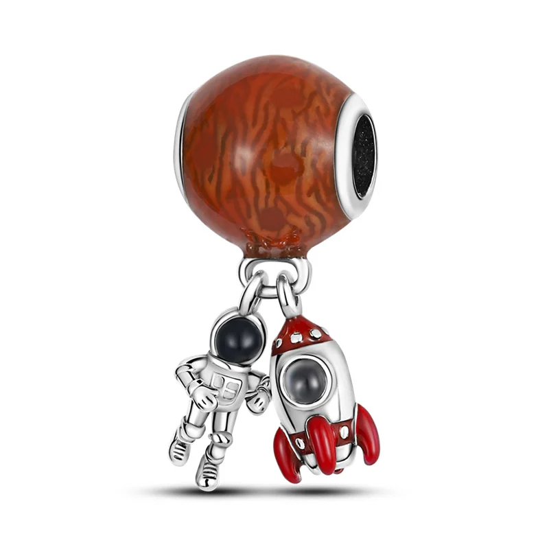 

Original Silver Color Mars Rocket Astronaut Charms Beads Fits Pandach Bracelet Silver Color Pendant Women DIY Fine Jewelry